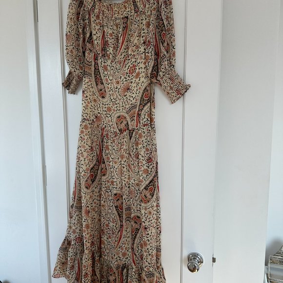 Veronica Beard Off-shoulder Dress Oat Multi Paisley Silk Floral Print Ruffle - Picture 7 of 11
